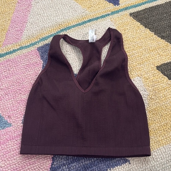 Free People Movement Brown Ribbed Free Throw Crop Top Size Large - Picture 2 of 6